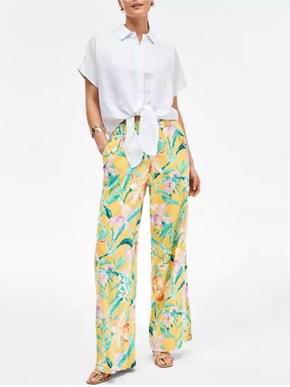 INC International Concepts Yellow Floral Elastic Waist Pants